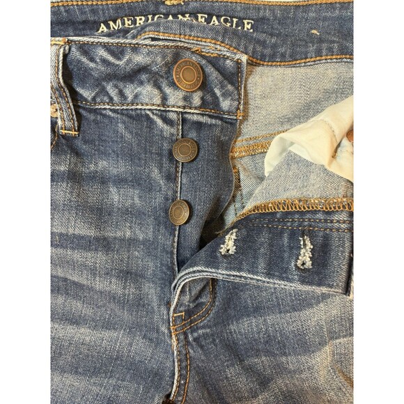American Eagle TomGirl Jeans Womens 10 Blue Denim Stretch Distressed Button Fly - Picture 8 of 13